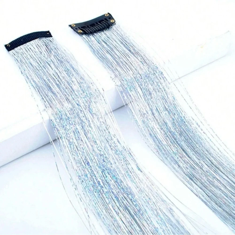 Sparkly Hair Tinsel (Set of 2) - Tinsel Headpiece, Clip In Hair Extensions